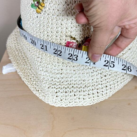 Vtg Y2K 90s Women’s Bucket Hat Straw Woven Butterfly Embellishment Cottage - Picture 6 of 6